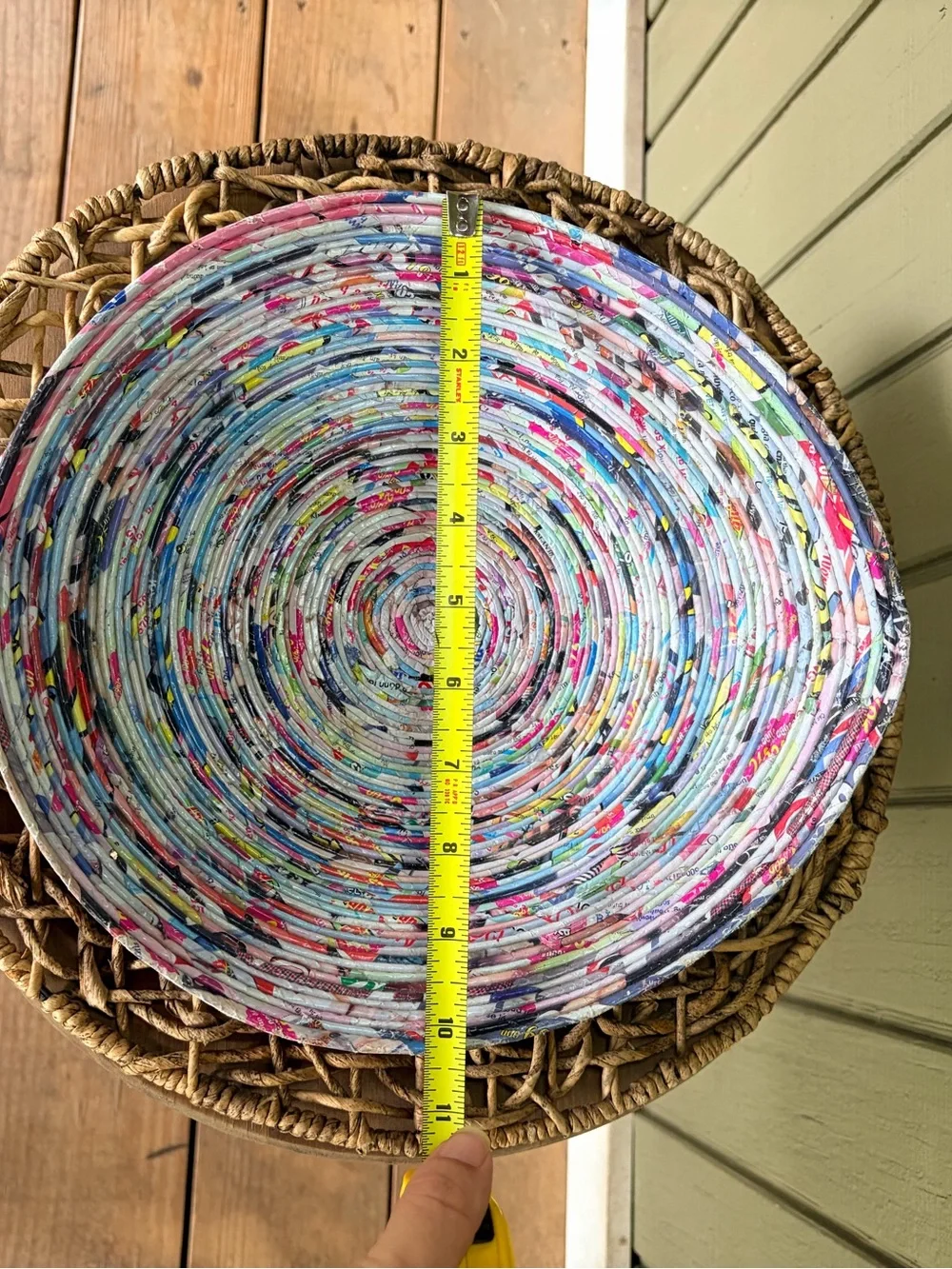 Handmade Recycled Magazine Paper Bowl Coiled Art Boho Decor 11.5